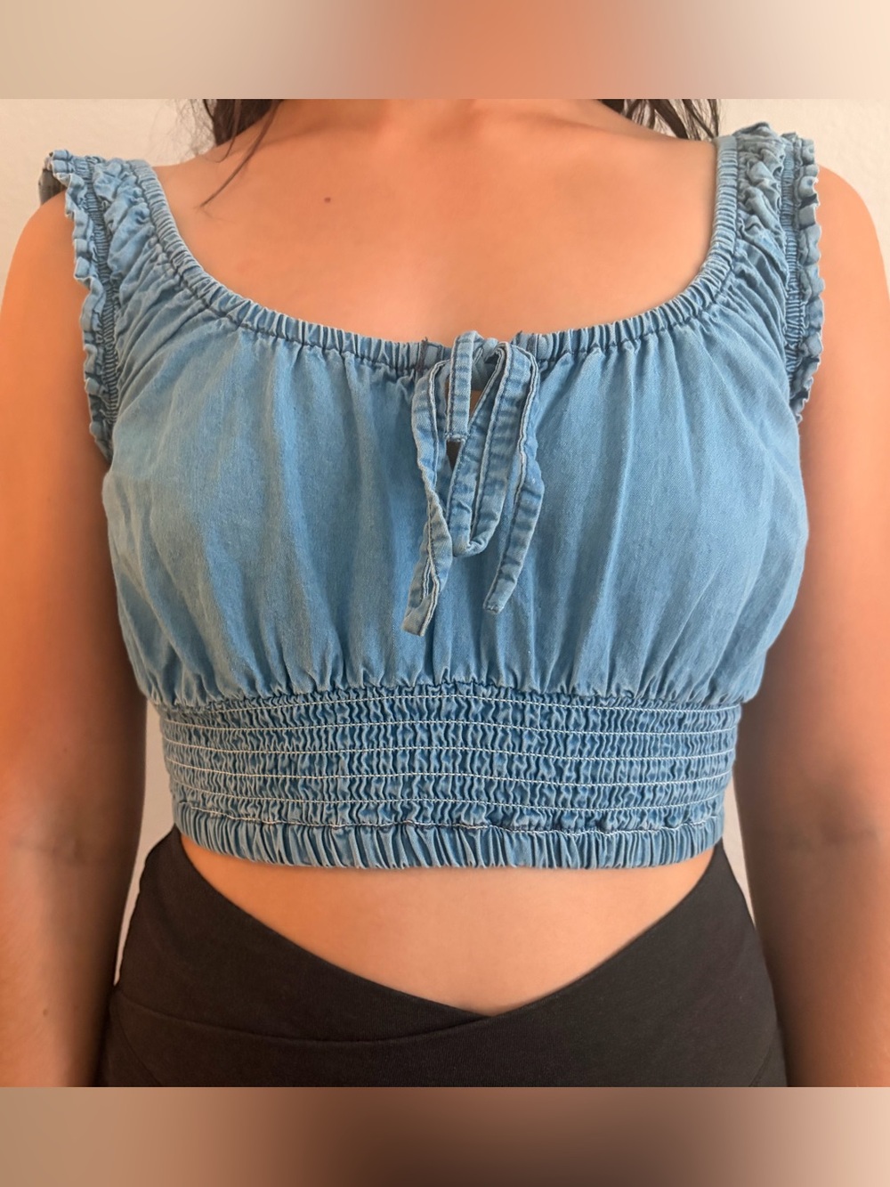 Missguided Light Blue Smocked Crop Top